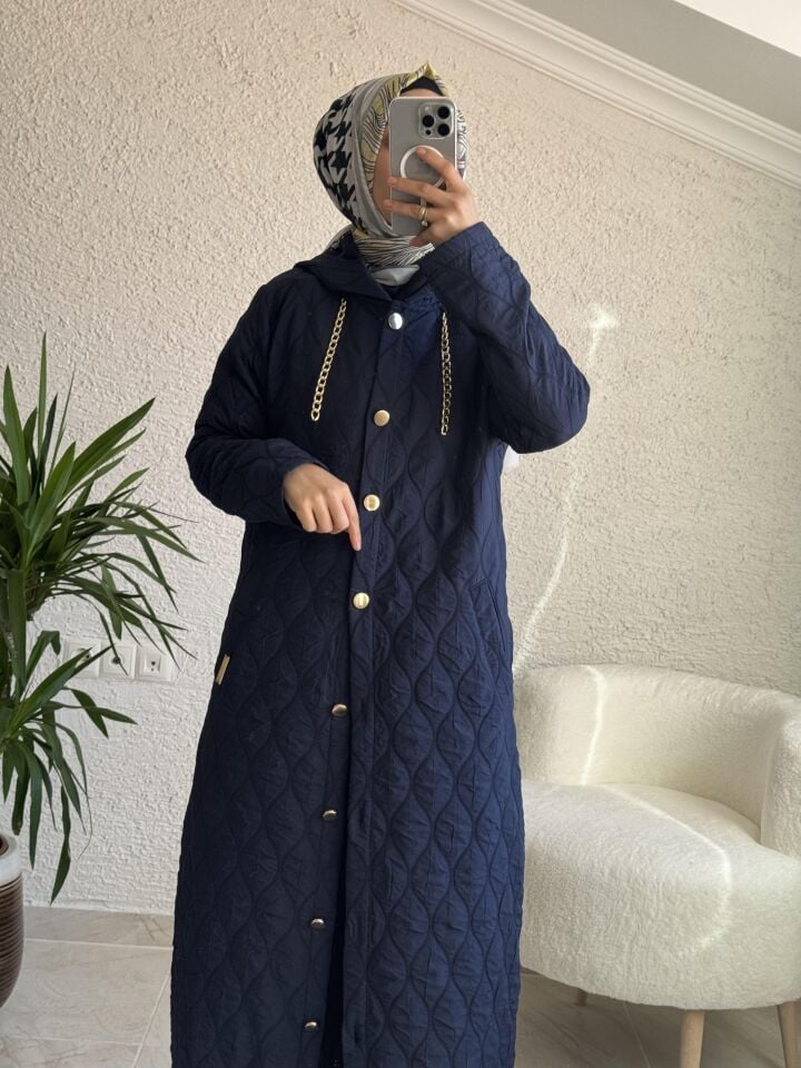 İnce kapitone kap lacivert