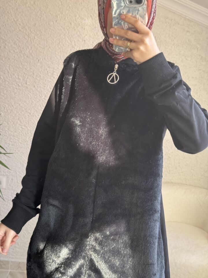 ANGORA DETAYLI PANTOLONLU İKİLİ TAKIM SİYAH