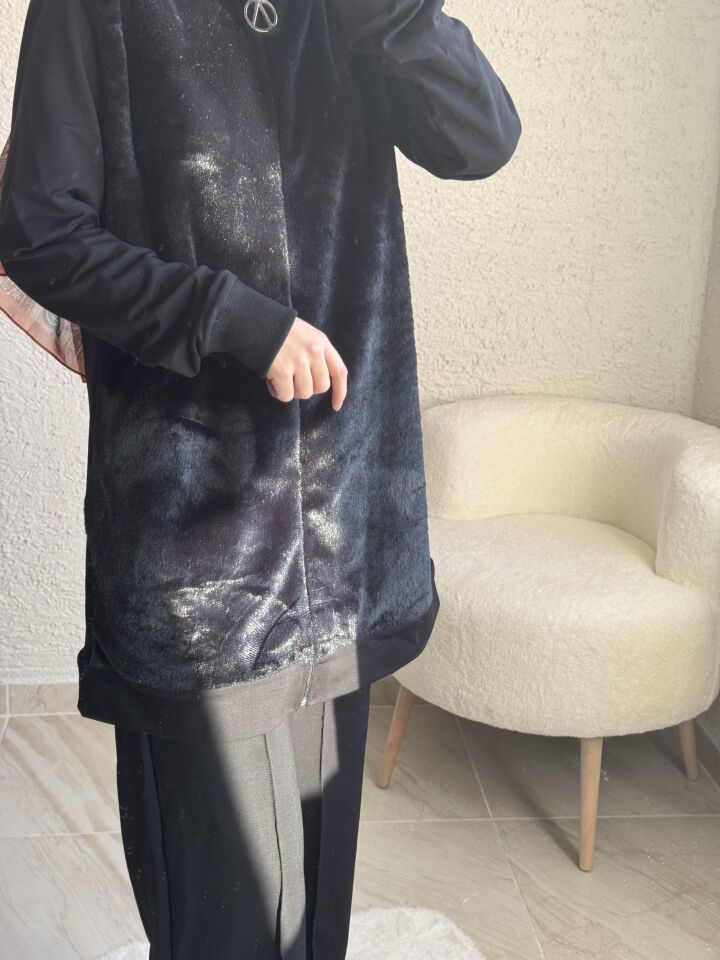 ANGORA DETAYLI PANTOLONLU İKİLİ TAKIM SİYAH