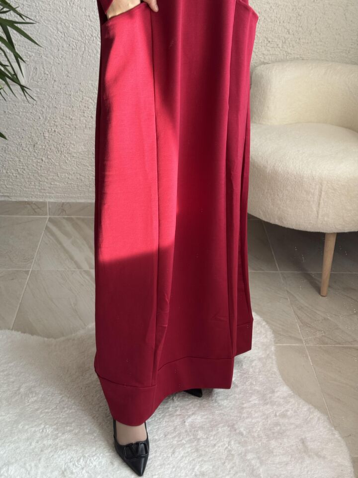 FERMUAR DETAYLI ELBİSE BORDO