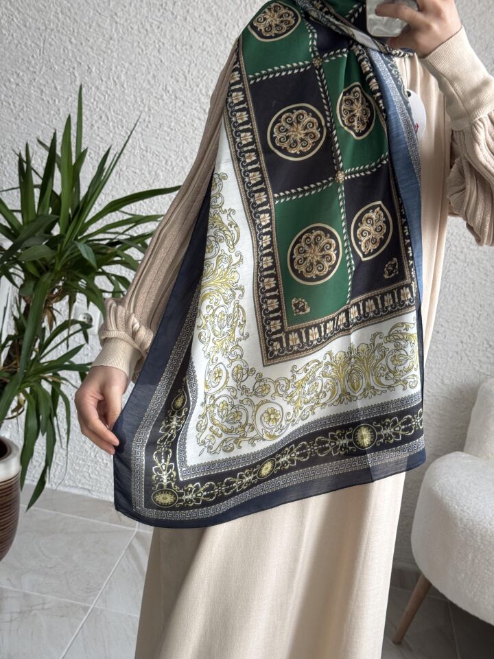 VERSACE DESEN PAMUKLU ŞAL ZÜMRÜT YEŞİL
