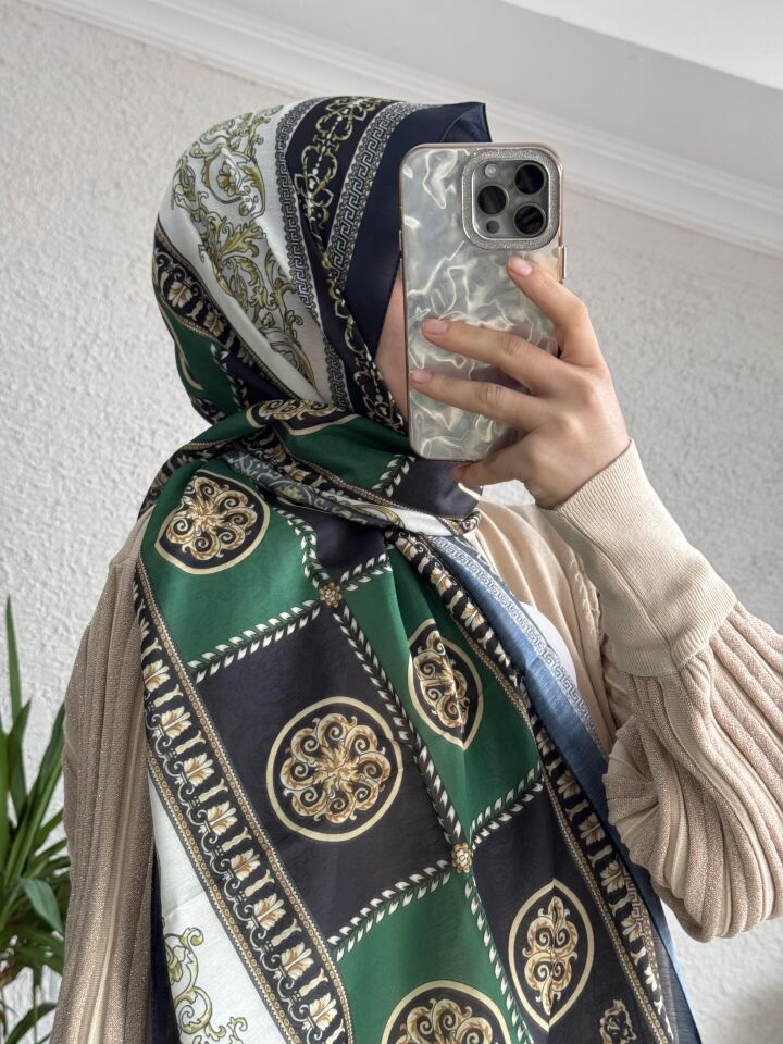 VERSACE DESEN PAMUKLU ŞAL ZÜMRÜT YEŞİL