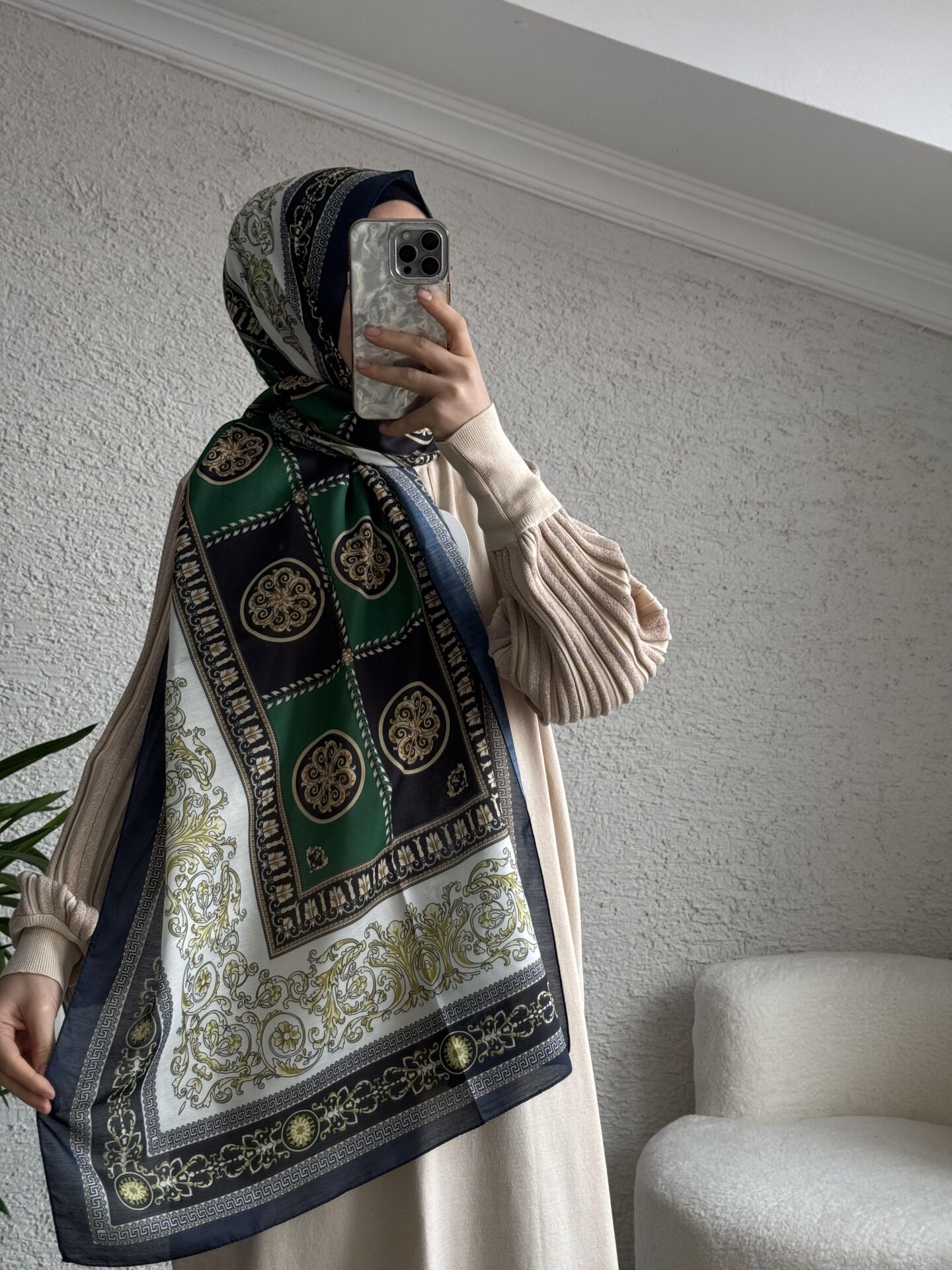 VERSACE DESEN PAMUKLU ŞAL ZÜMRÜT YEŞİL