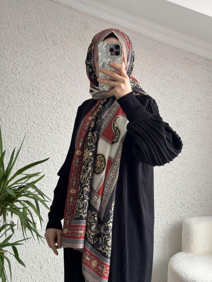 VERSACE DESEN PAMUKLU ŞAL Kırmızı