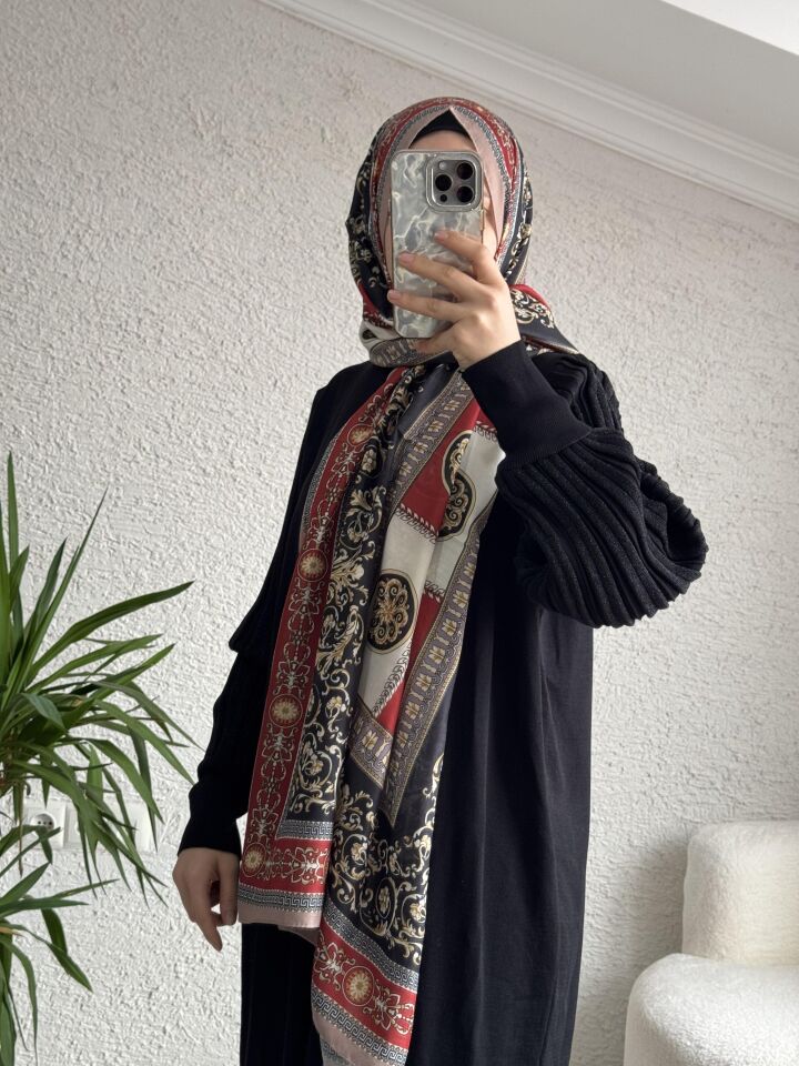 VERSACE DESEN PAMUKLU ŞAL Kırmızı
