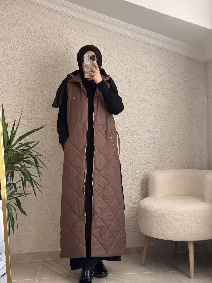 NİHLE TAM BOY YELEK KAHVERENGİ