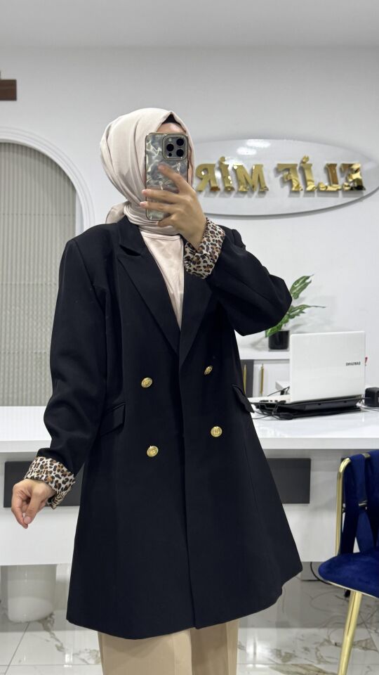 LEOPAR ASTARLI ÇEKET SİYAH
