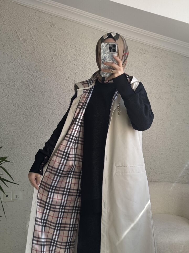 Burbery desen astarlı yelek Bej rengi