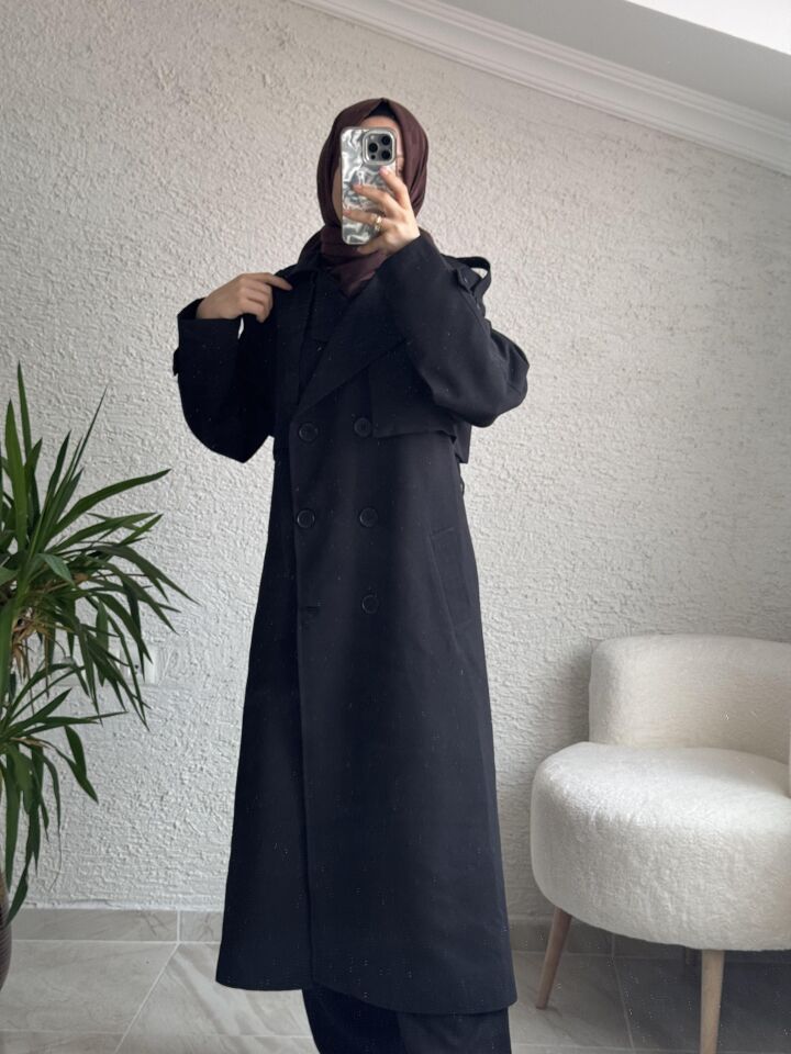 ASTARLI TRENÇKOT SİYAH