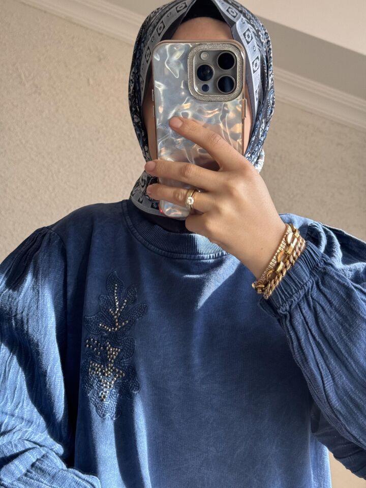 3350 YAPRAK DESEN İŞLEMELİ TAM BOY ELBİSE