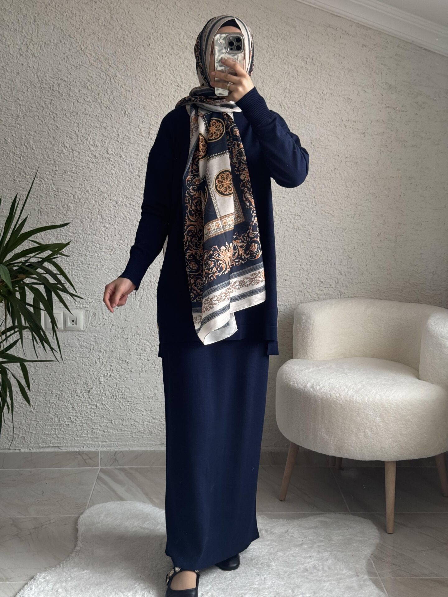 YAN DÜĞME DETAYLI MERSERİZE ETEKLİ TAKIM LACİVERT