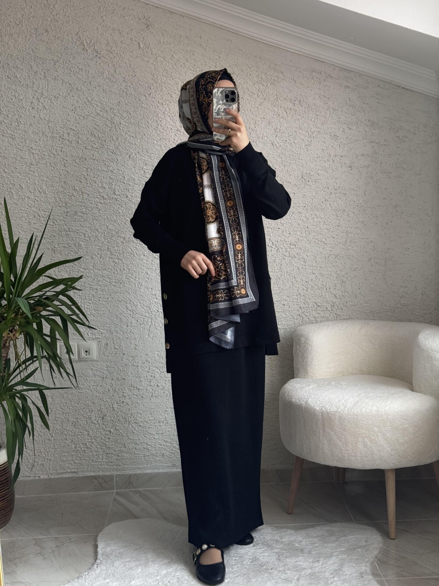 YAN DÜĞME DETAYLI MERSERİZE ETEKLİ TAKIM SİYAH