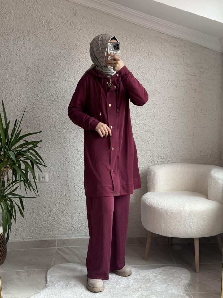 Cıtcıt detaylı Pike kumaş  takım bordo