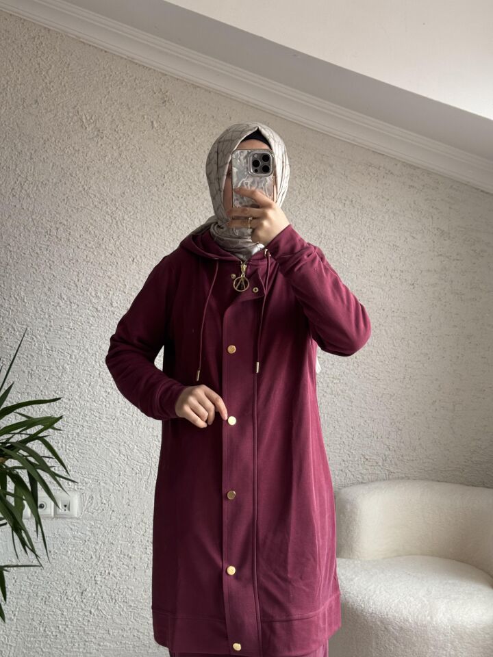 Cıtcıt detaylı Pike kumaş  takım bordo