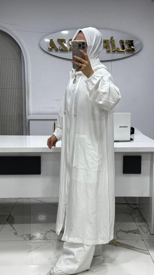 AYŞE AKAY FİLE DETAYLI KAP BEYAZ