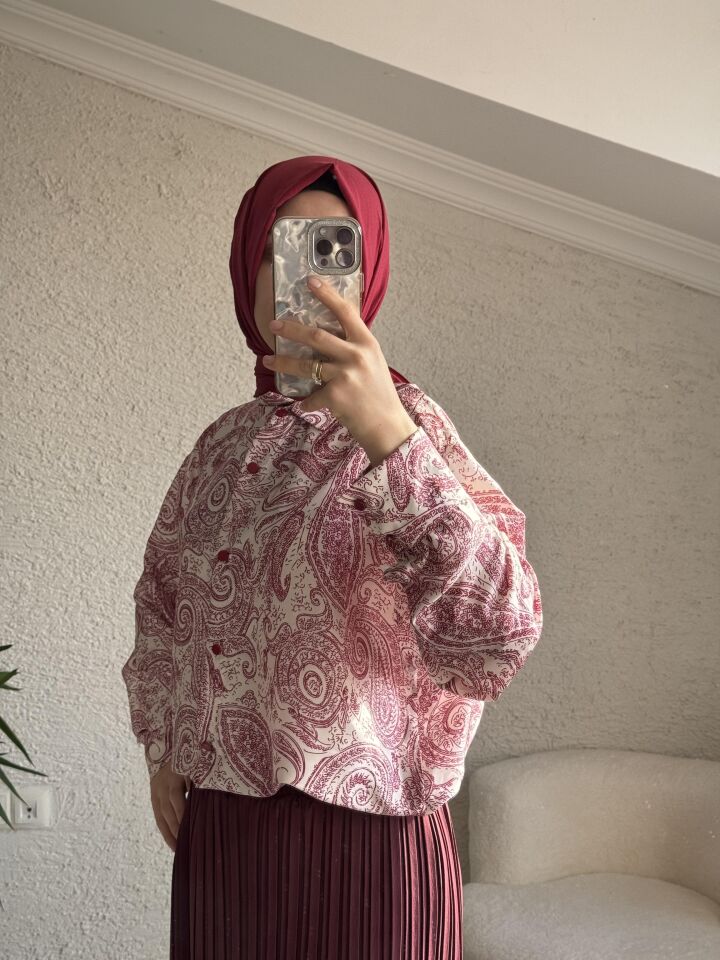 ETNİK DESENLİ SATEN GÖMLEK
