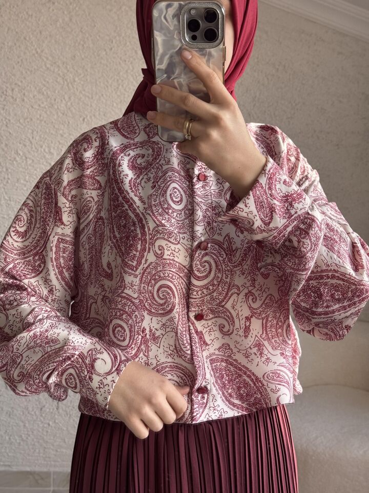 ETNİK DESENLİ SATEN GÖMLEK
