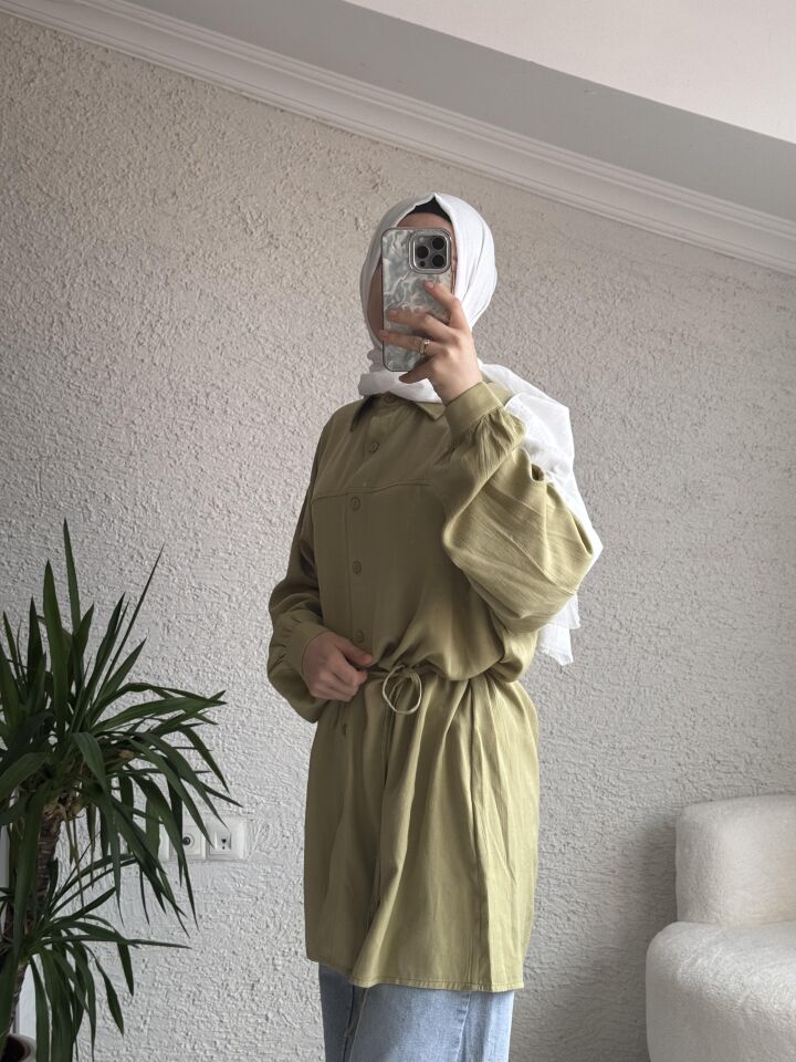 BAĞLAMALI TENSEL GÖMLEK YAĞ YEŞİLİ