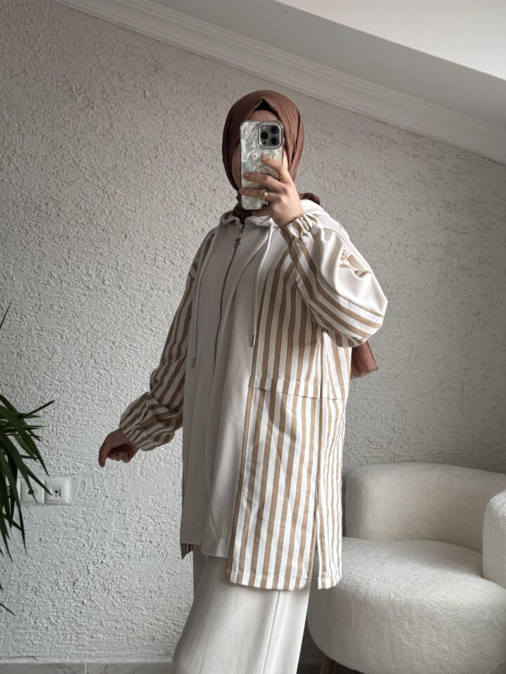 8259 CİZGİLİ OYSHO TAKIM BEJ