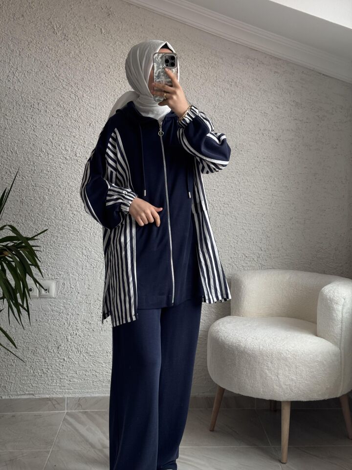8259 CİZGİLİ OYSHO TAKIM LACİVERT