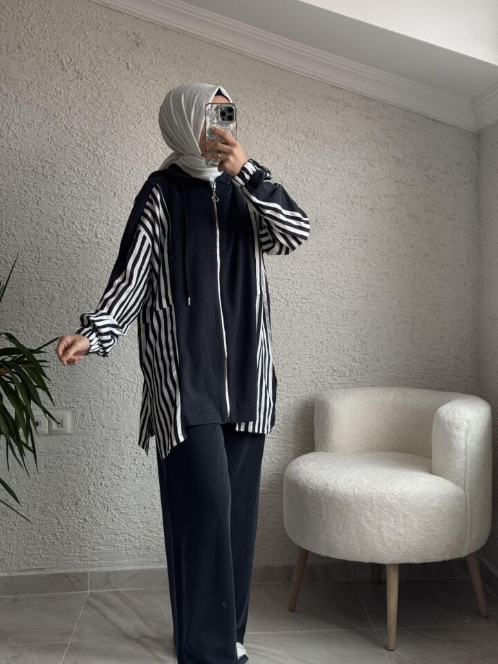 8259 CİZGİLİ OYSHO TAKIM ANTRASİT GRİ