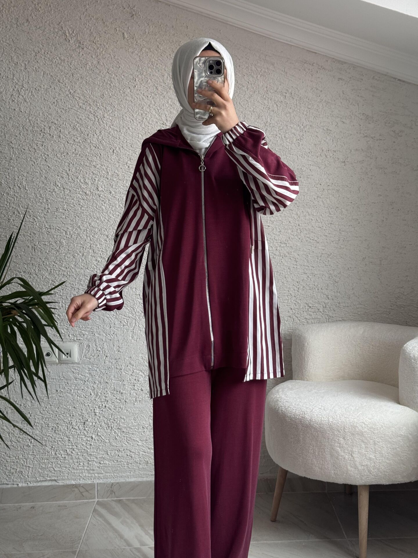 8259 CİZGİLİ OYSHO TAKIM BORDO