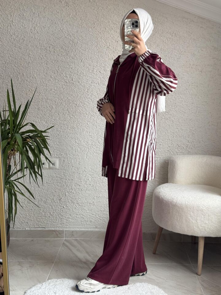 8259 CİZGİLİ OYSHO TAKIM BORDO
