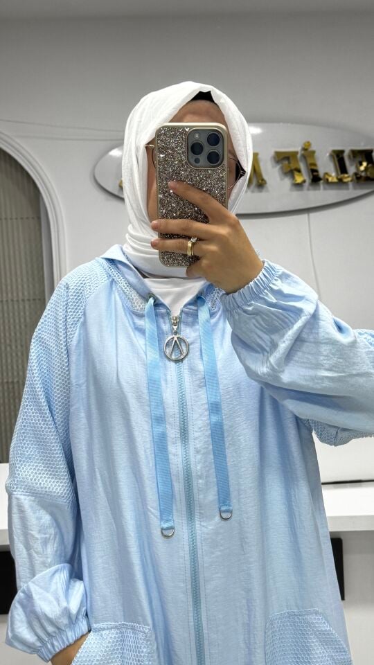 AYŞE AKAY FİLE DETAYLI KAP BEBE MAVİ