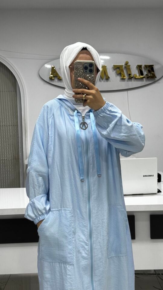 AYŞE AKAY FİLE DETAYLI KAP BEBE MAVİ