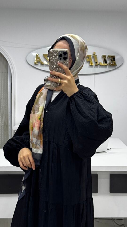 4252 MÜSLİN ELBİSE SİYAH