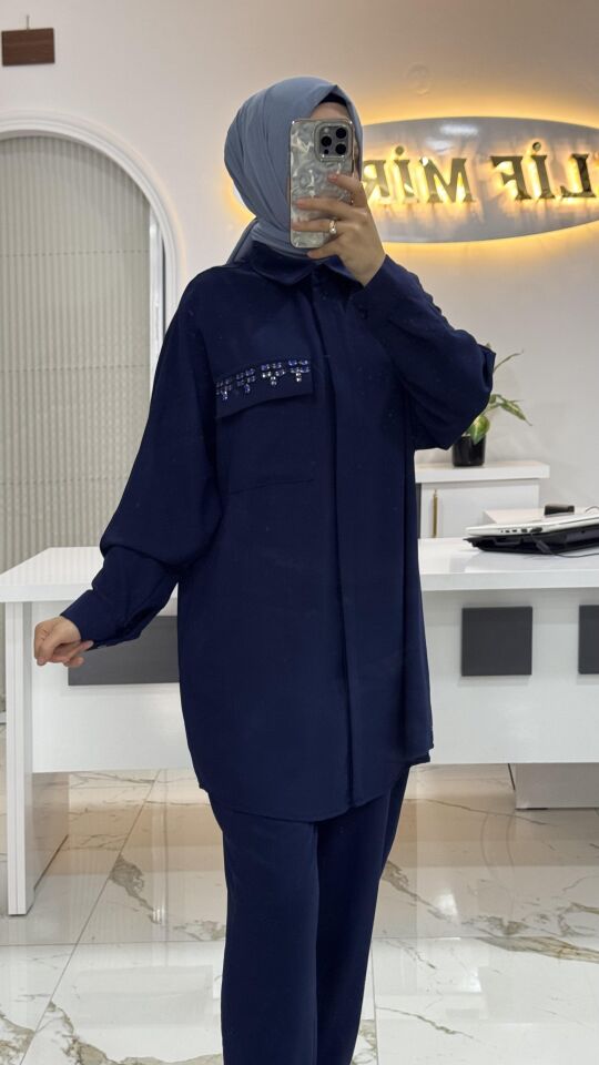 TENSEL KUMAŞ İKİLİ TAKIM LACİVERT