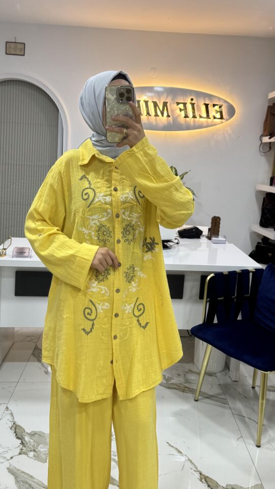 KETEN İŞLEMELİ TAKIM SARI