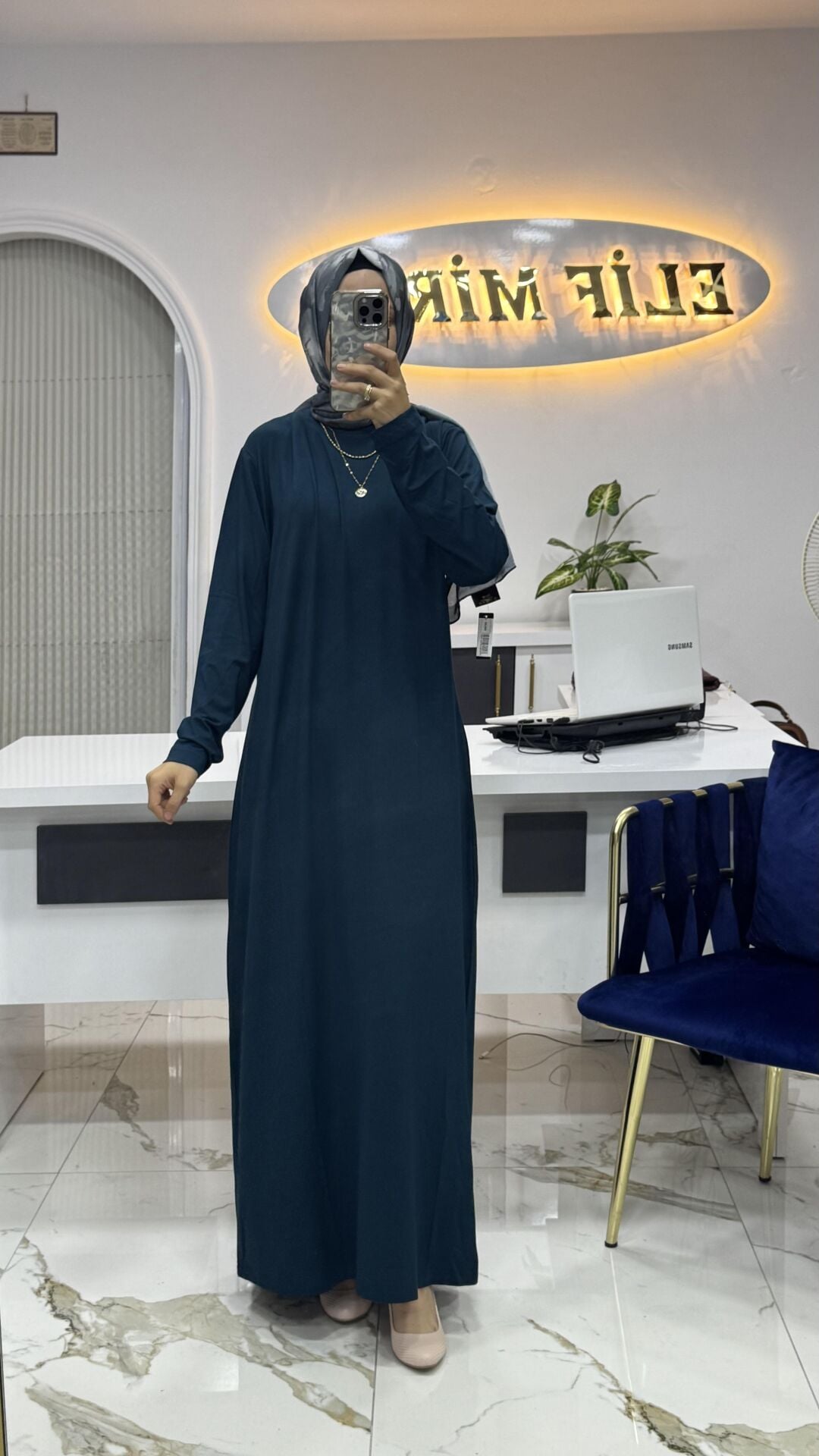 AYŞE AKAY PENYE ELBİSE PETROL MAVİ