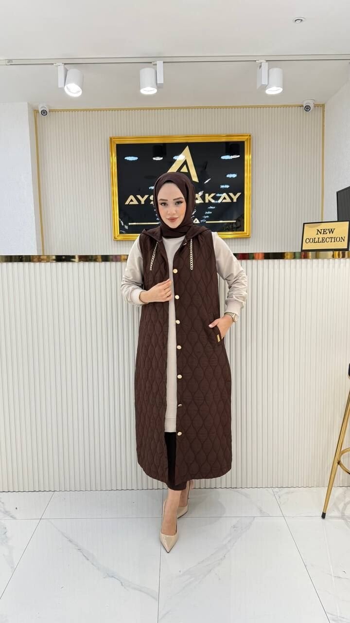 AYŞE AKAY ASTARSIZ KAPİTONE YELEK KAHVERENGİ
