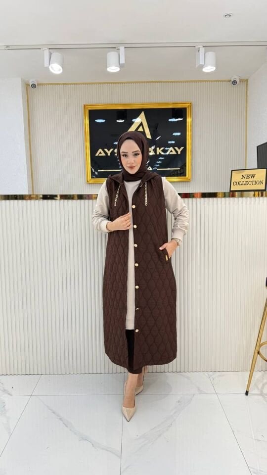 AYŞE AKAY ASTARSIZ KAPİTONE YELEK KAHVERENGİ