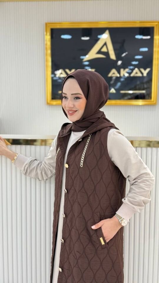 AYŞE AKAY ASTARSIZ KAPİTONE YELEK KAHVERENGİ