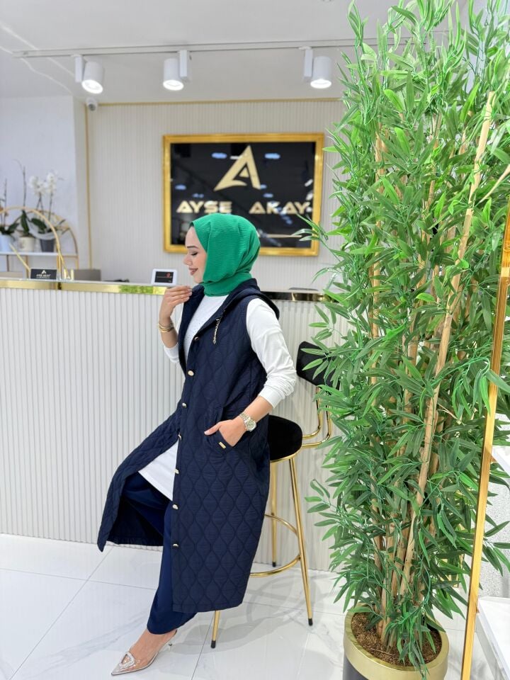 AYŞE AKAY KAPİTONE YELEK ASTARSIZ LACİVERT