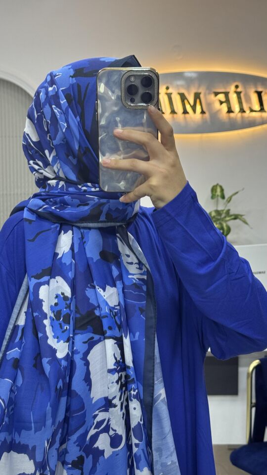 BATIK DESEN SOFT ŞAL SAKS MAVİ