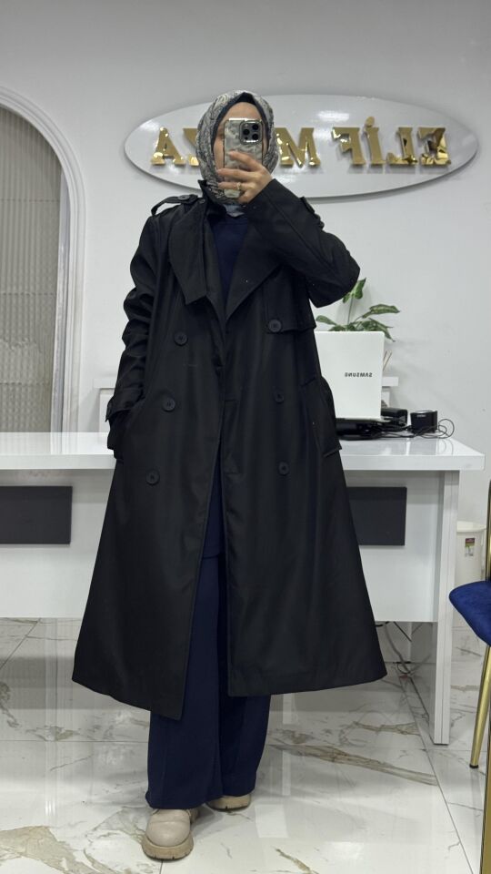 NOSHE TRENÇKOT SİYAH