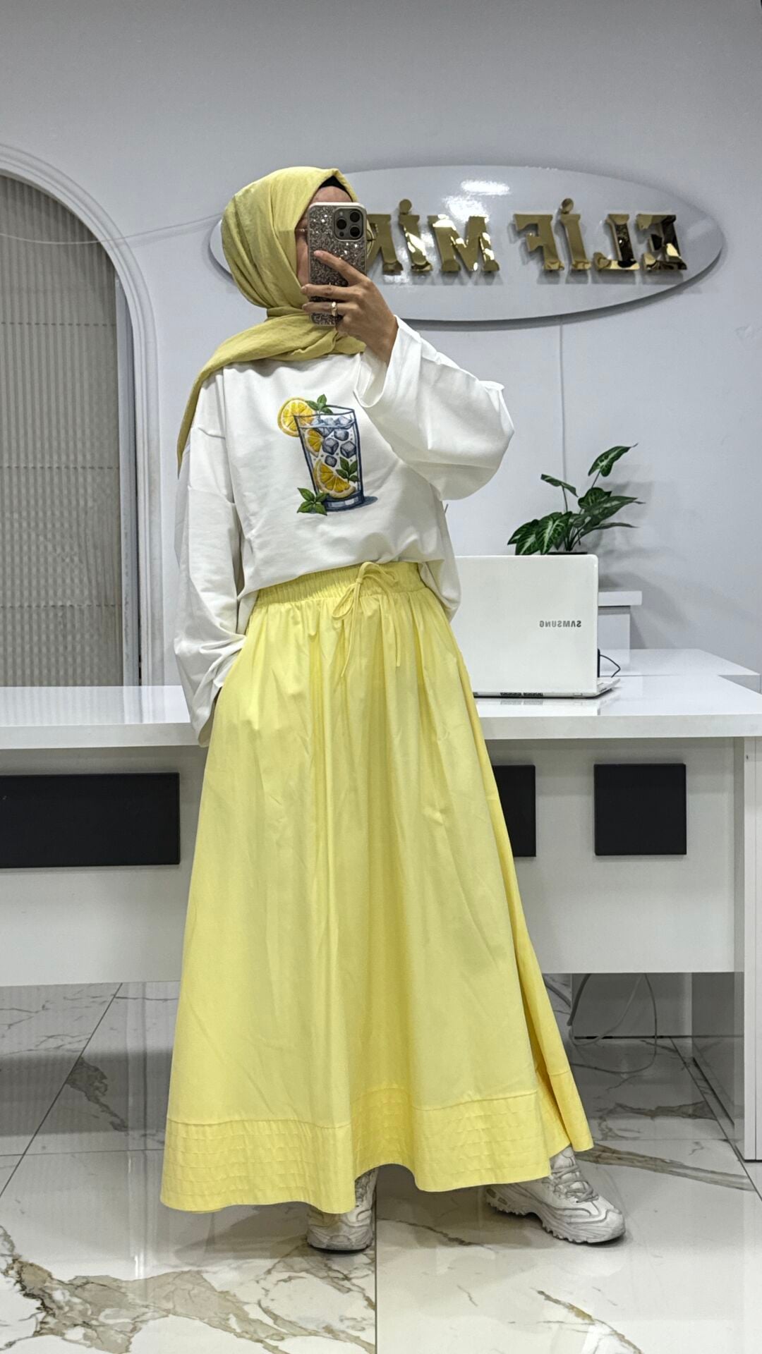SARI POPLİN ETEK