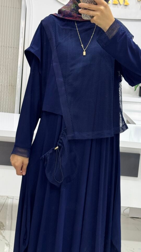 AYŞE AKAY FİLE DETAYLI ELBİSE İNDİGO