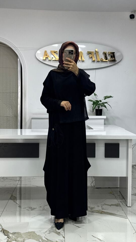 AYŞE AKAY FİLE DETAYLI KAP SİYAH