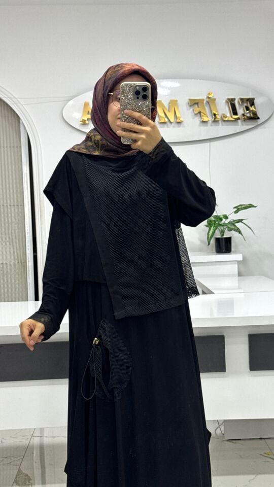 AYŞE AKAY FİLE DETAYLI KAP SİYAH