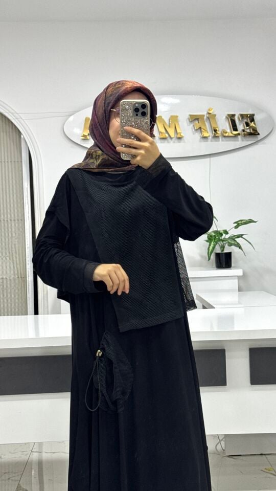 AYŞE AKAY FİLE DETAYLI KAP SİYAH