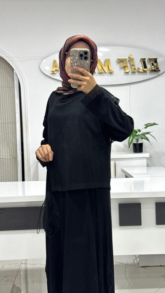 AYŞE AKAY FİLE DETAYLI KAP SİYAH
