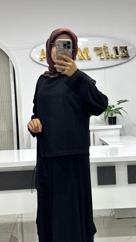 AYŞE AKAY FİLE DETAYLI KAP SİYAH