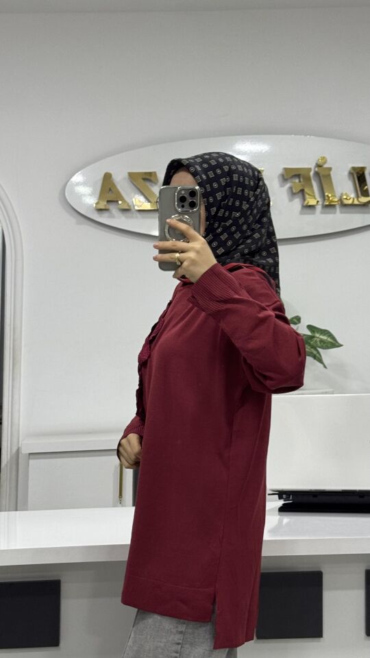 GÜL DETAYLI MERSERİZE TUNİK BORDO