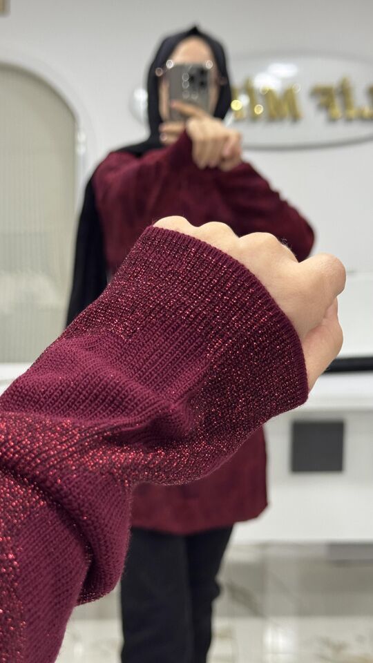 IŞILTILI LEOPAR TRİKO BORDO