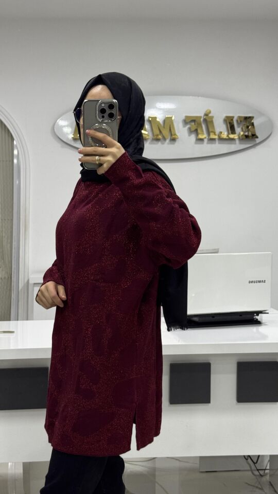 IŞILTILI LEOPAR TRİKO BORDO