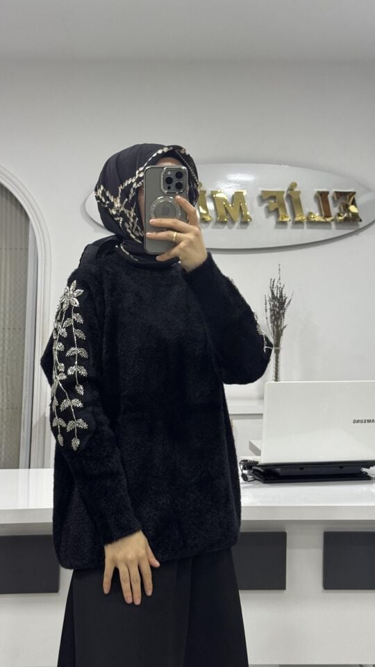 KOL DETAYLI ANGORA KAZAK SİYAH